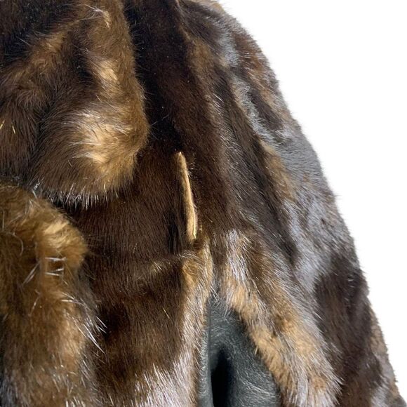 Vintage 70s Real Fur Leather Panel Coat M Black Brown For Repair - Picture 4 of 12